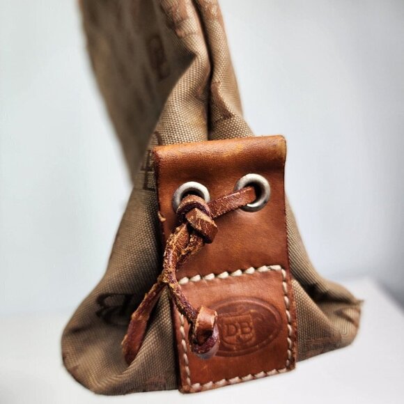 Dooney & Bourke Khaki Signature Monogram Canvas Tan Leather Tassel Tote - Picture 10 of 16